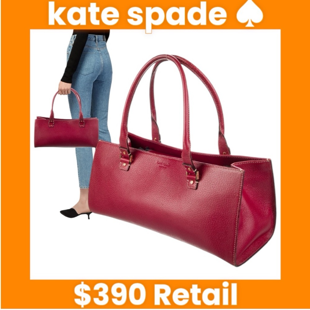 ♠️ EUC kate spade large leather shoulder bag.  Deep red color. Hard to find!